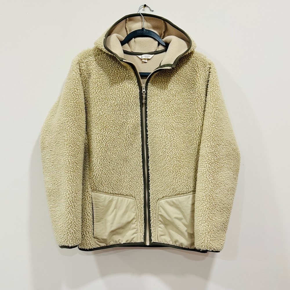 Lands' End Kids | Warm Beige Sherpa Full Zip Hooded Jacket Sz L/ Sz 14-16